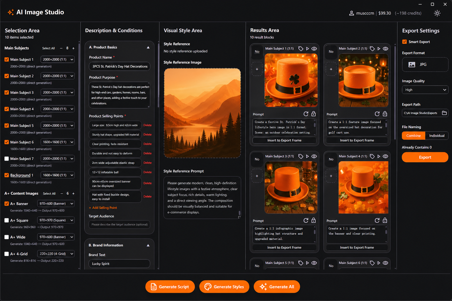 RUNER MAKER desktop application screenshot showing the product image workflow interface